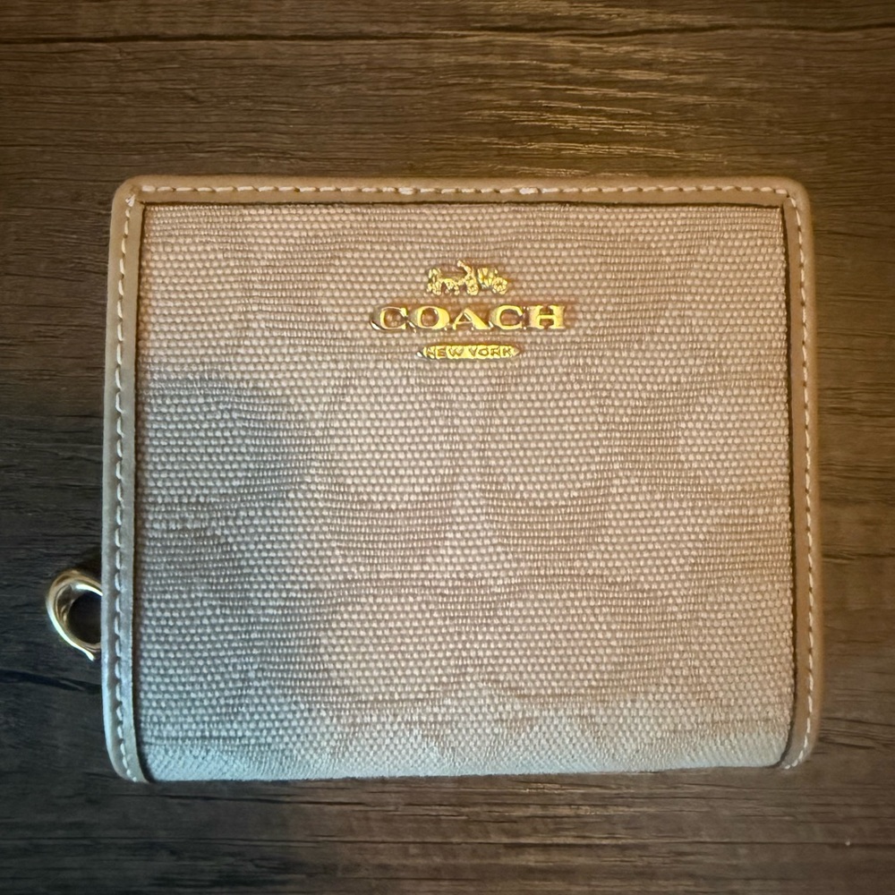 Coach Dark Natural Multi Snap Wallet Signature Canvas